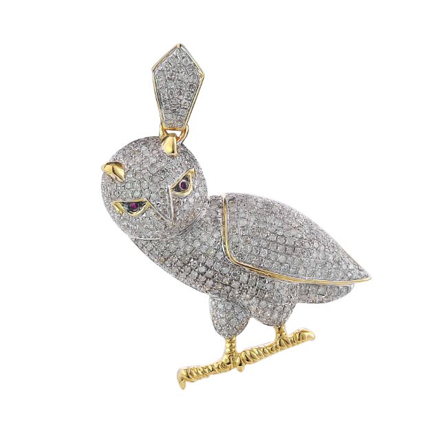 Diamond Owl Pendant 1.56 ct. 10K Yellow Gold 6.45 g