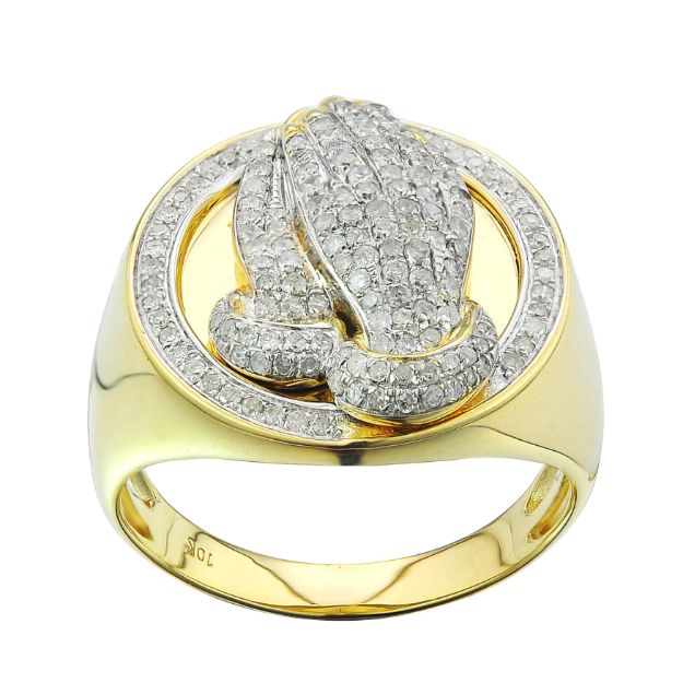 Diamond Men&#39;s praying Hands Ring  0.70 ct. 10K Yellow Gold 6.96 g