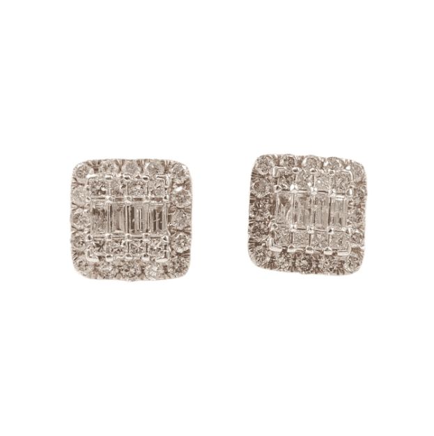 Baguette Diamond Square Earrings 1.30ct 14k Rose Gold