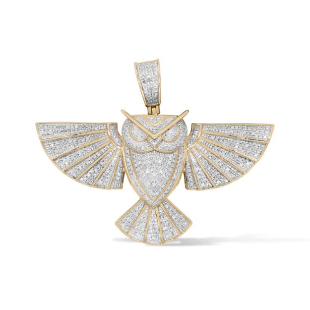 Diamond Owl Pendant 0.97 ct. 10K Yellow Gold