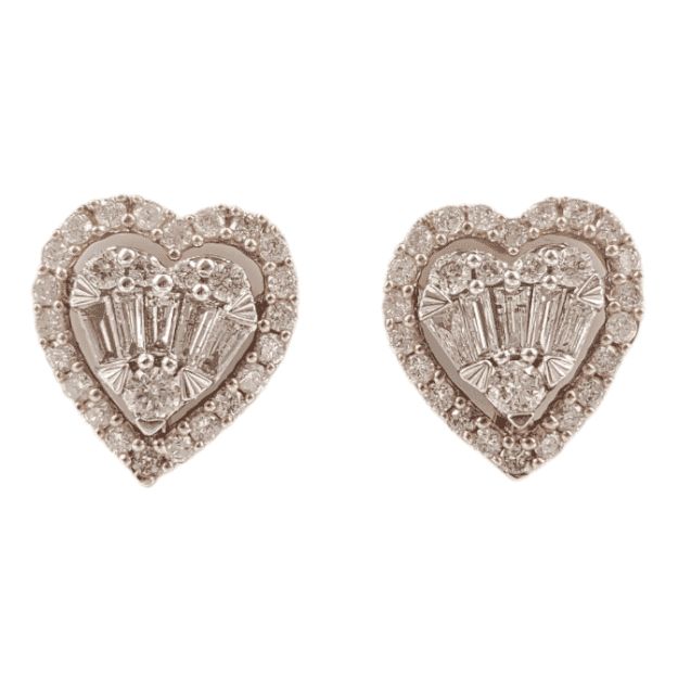 Baguette Diamond Heart Earrings 0.75ct 14K Rose Gold