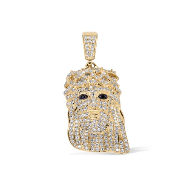 Diamond Crowned Jesus Pendant  1.35 ct. 10K Yellow Gold