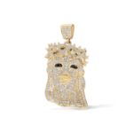 White and Black Diamond crowned Jesus Pendant 2.00 ct.  10K Yellow Gold