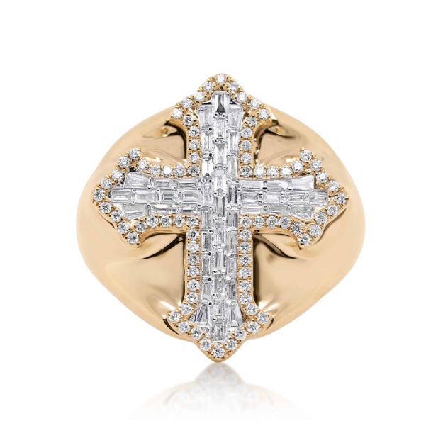 Diamond Cross Ring 0.95 ct. 14K Yellow Gold