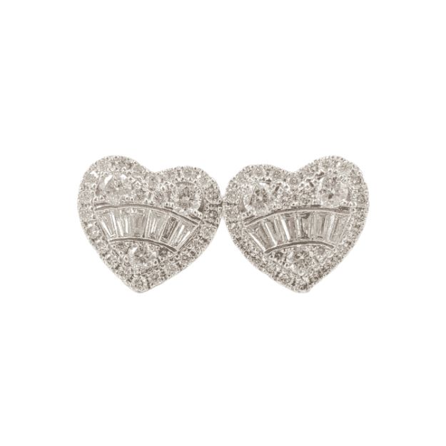 Baguette Diamond Heart Earrings 0.62ct 14K White Gold