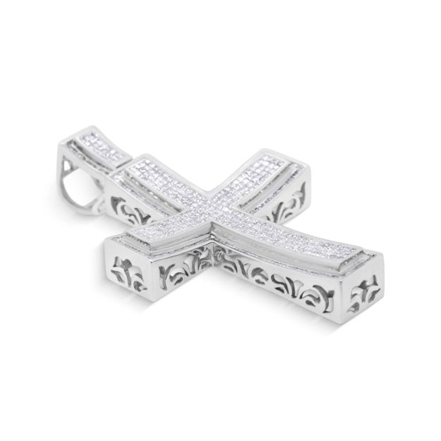 Diamond Cross Pendant 5.50 ct. 14K White Gold