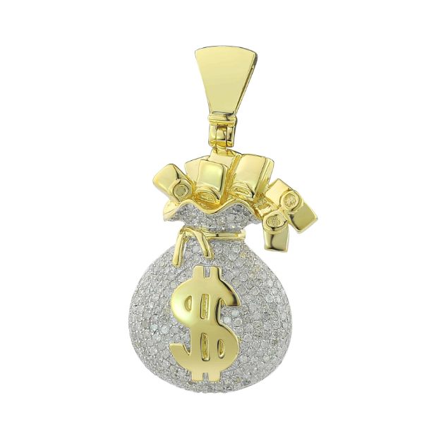 Diamond Money Bag Pendant 1.04 ct. 10K Yellow Gold 7.38 g