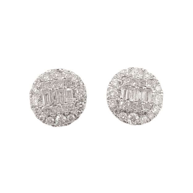 Baguette Diamond Circle Earrings 1.30ct 14K White Gold