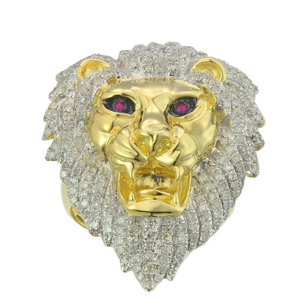 Diamond Lion Head Ring 1.11 ct. 10K Yellow Gold