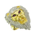 Diamond Lion Head Ring 1.11 ct. 10K Yellow Gold