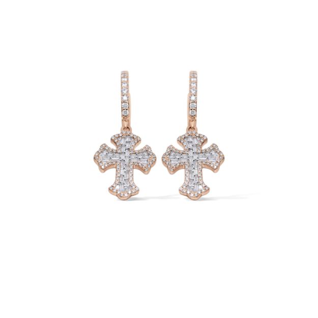 Baguette Diamond Cross Earrings 0.77 ct. 14K Rose Gold