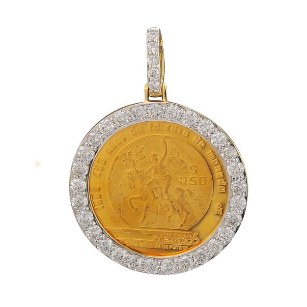 Diamond Mexican $250  Pendant  1.99 ct. 10K + 24K Yellow Gold 5,16 + 8.68 g