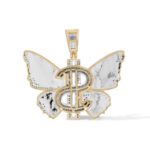 Diamond Butterfly Dollar Sign Pendant 1.00 ct. 10K Yellow Gold