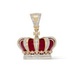 Diamond Crown with Red Enamel Pendant 0.65 ct. 10K Yellow Gold