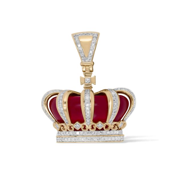 Diamond Crown with Red Enamel Pendant 0.65 ct. 10K Yellow Gold