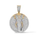 Diamond Elephant Head Pendant  1.87 ct. 10K Yellow Gold