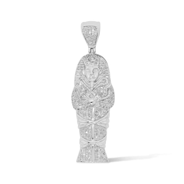 Diamond Egyptian Mummy Pharaoh Pendant 0.65 ct. 10K White Gold