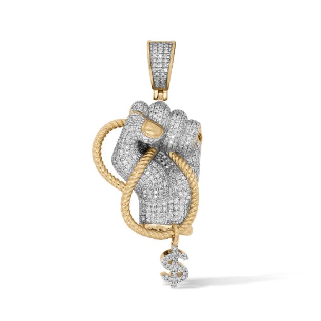 Diamond Protest Fist pendant 0.73 ct. 10K Yellow Gold