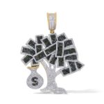 Green and White Diamond Money Tree Pendant  1.82 ct.  10K Yellow Gold