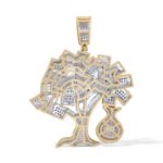 Green and White Diamond Money Tree Pendant  1.82 ct.  10K Yellow Gold