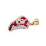 Diamond Sneaker with Red Enamel Pendant 0.60 ct. 10K Yellow Gold