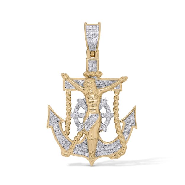 Diamond anchor Pendant 0.30 ct.  10K Yellow Gold