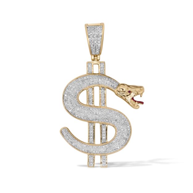 Diamond Snake Head Dollar Sign Pendant 0.50 ct. 10K Yellow Gold