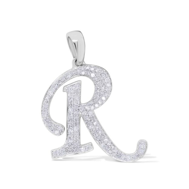 Diamond Letter R Pendant 0.29 ct. 10K White Gold