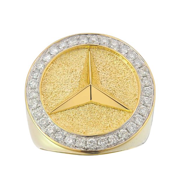 Diamond Mercedes Benz Emblem Ring 1.00 ct. 10K Yellow Gold  17.5g