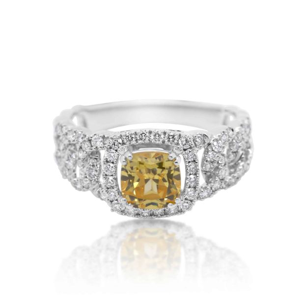 Diamond Ring 0.55 ct. 14K White Gold Yellow Center Stone