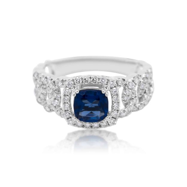 Diamond Ring 0.55 ct. 14K White Gold Blue Center Stone