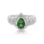 Diamond Ring 0.55 ct. 14K White Gold Green Pear Shaped Center Stone