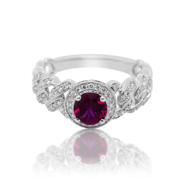 Diamond Ring 0.26 ct. 14K White Gold Round Red Center Stone