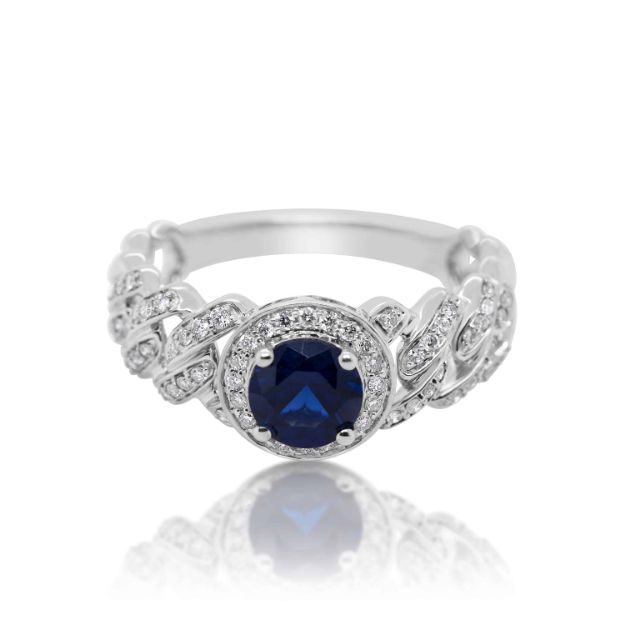 Diamond Ring 0.26 ct. 14K White Gold Round Blue Center Stone