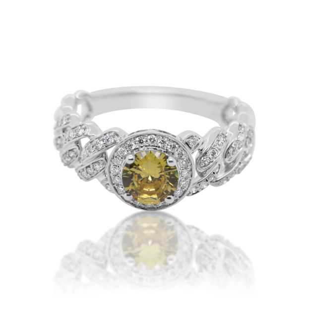 Diamond Ring 0.26 ct. 14K White Gold Round Yellow Center Stone