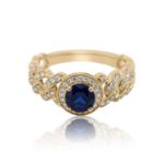 Diamond Ring 0.26 ct. 14K Yellow Gold Round Blue Center Stone