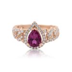 Diamond Ring 0.55 ct. 14K Rose Gold Red Center Stone