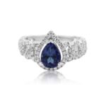 Diamond Ring 0.55 ct. 14K White Gold Blue Pear Shaped Center Stone