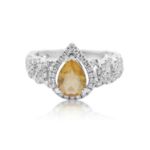 Diamond Ring 0.55 ct. 14K White Gold Yellow Pear Shaped Center Stone