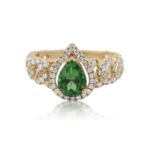 Diamond Ring 0.55 ct. 14K Yellow Gold Green Pear Shaped Center Stone