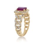 Diamond Ring 0.55 ct. 14K Yellow Gold Red Center Stone