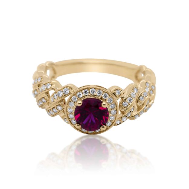 Diamond Ring 0.26 ct. 14K Yellow Gold Round Red Center Stone