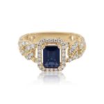 Diamond Ring 0.55 ct. 14K Yellow Gold Blue Center Stone