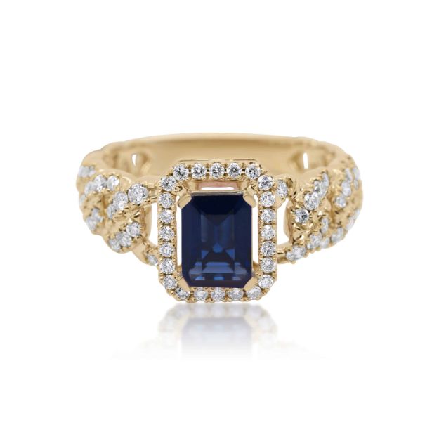 Diamond Ring 0.55 ct. 14K Yellow Gold Blue Center Stone