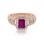 Diamond Ring 0.55 ct. 14K Rose Gold Red Center Stone