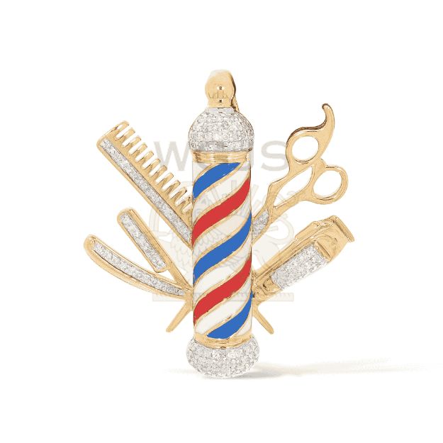 Diamond Enamel Barber Poll 0.56 ct. 10k Yellow Gold