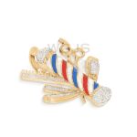 Diamond Enamel Barber Poll 0.56 ct. 10k Yellow Gold