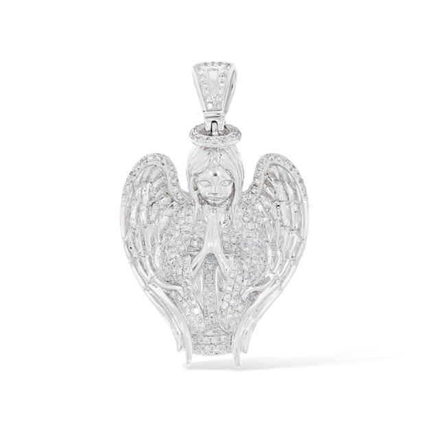 Diamond Praying Angel Pendant 1.07 ct. 14k White Gold