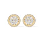 Diamond Round Cluster in Halo Setting Earrings 0.84 ct. 14k Yellow