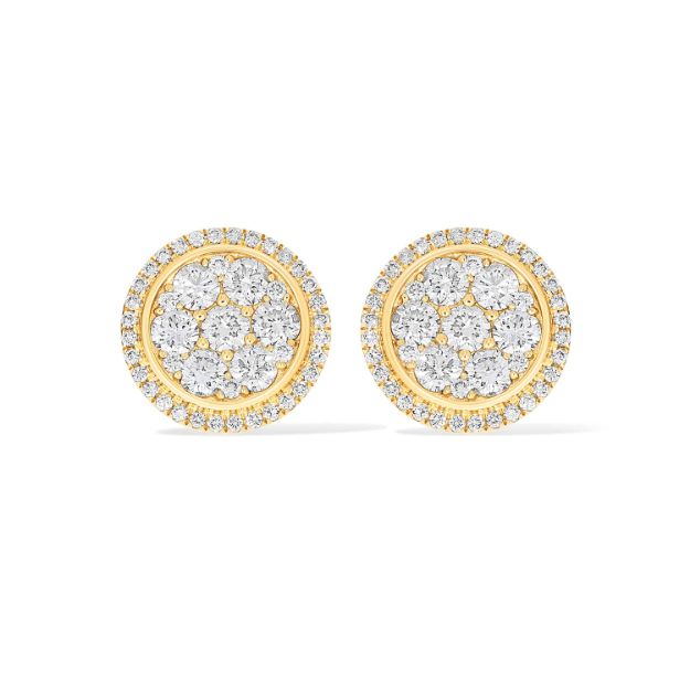 Diamond Round Cluster in Halo Setting Earrings 0.84 ct. 14k Yellow